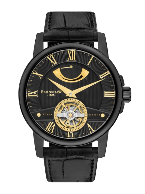

EARNSHAW Men Black Skeleton Dial & Black Leather Straps Analogue Watch ES-8081-05