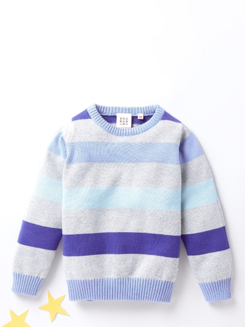 

Ed-a-Mamma Girls Blue & Grey Striped Pure Cotton Pullover