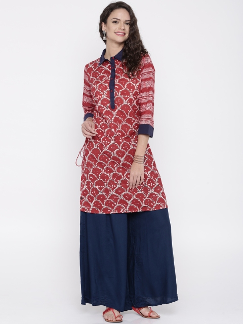 

Anouk Women Red and Navy Printed A-Line Kurta