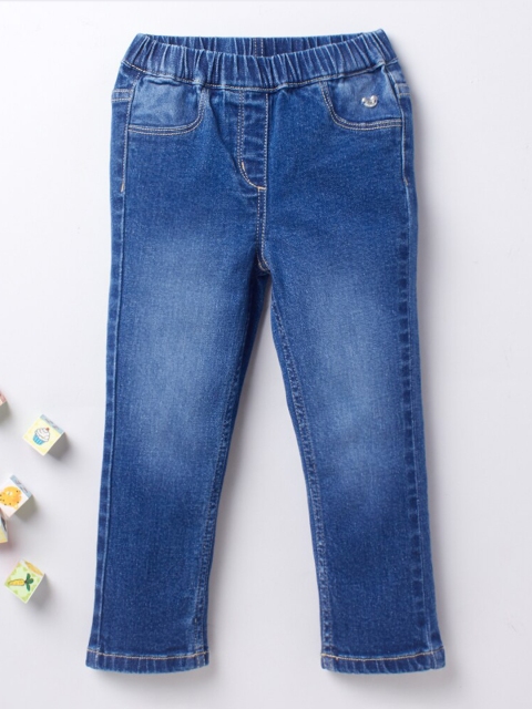 

Ed-a-Mamma Girls Blue Solid Pure Cotton Denim Jeggings