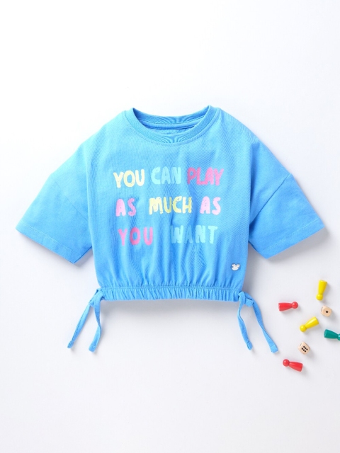 

Ed-a-Mamma Girls Blue & Yellow Typography Printed T-shirt