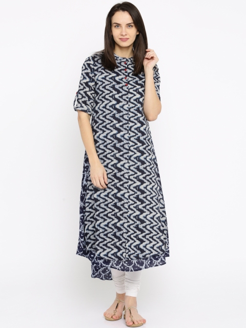 

Anouk Women Navy Blue Printed A-Line Kurta