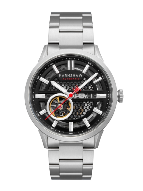 

EARNSHAW Men Black Dial & Silver Toned Stainless Steel Straps Analogue Automatic Motion Powered Watch