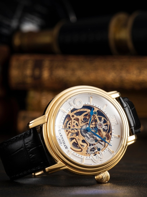 

EARNSHAW Men Silver-Toned Skeleton Dial Leather Analogue Automatic Motion Watch ES-8011-04
