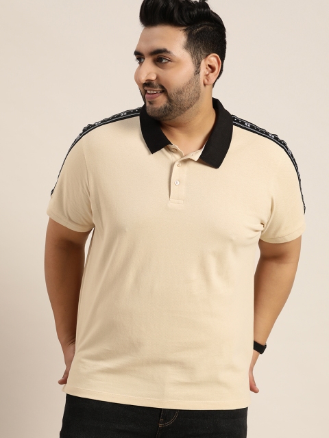 

Sztori Men Plus Size Beige Pure Cotton Solid Polo Collar T-shirt
