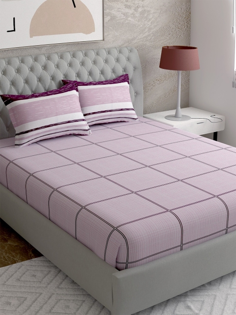 

EverHOME Lavender Geometrical Printed 144 TC Queen Bedsheet with 2 Pillow Covers