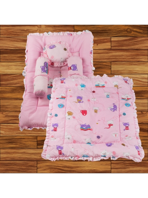 

mittenbooty Unisex Kids Pink & White Cartoon Characters Printed Bedding Set