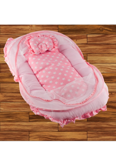 

mittenbooty Infants Kids Pink & White Printed Pure Cotton Mosquito Net Bedding Set