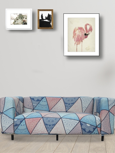 

HOUSE OF QUIRK Blue & Pink 2 Seater Stretchable Non-Slip Sofa Slipcover