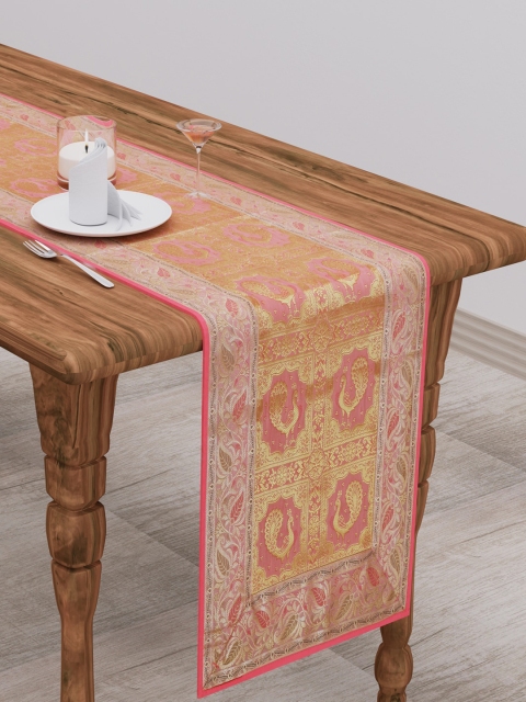 

Gulaab Jaipur Pink & Beige Printed Jacquard Table Runner