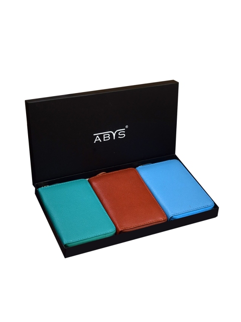 

ABYS Unisex Set of 3 Textured Leather Zip Around Wallet, Brown