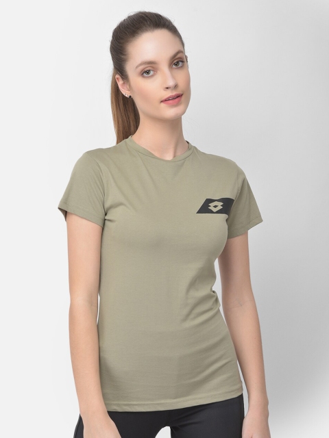

Lotto Women Olive Green V-Neck T-shirt
