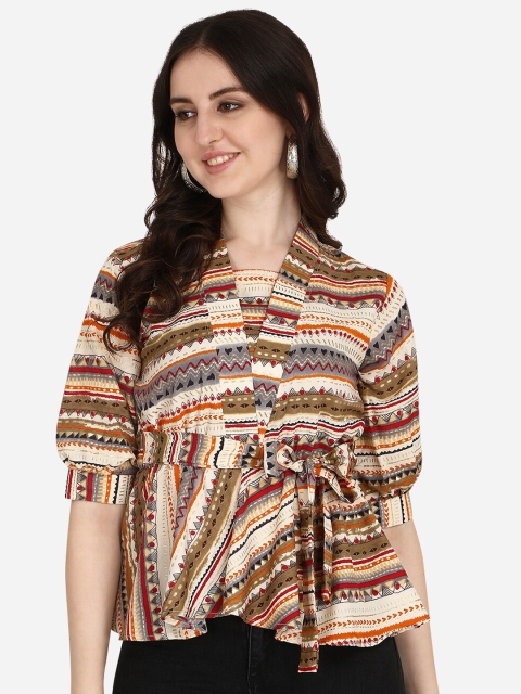 

OM SAI LATEST CREATION Beige & Red Printed Georgette Peplum Top