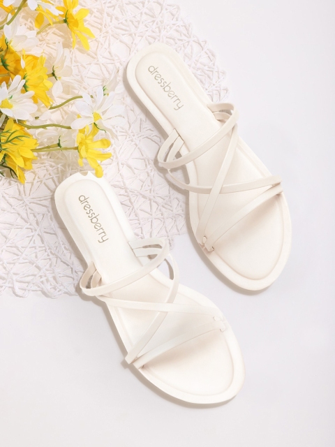 

DressBerry Women Off-White Solid Strappy Open Toe Flats