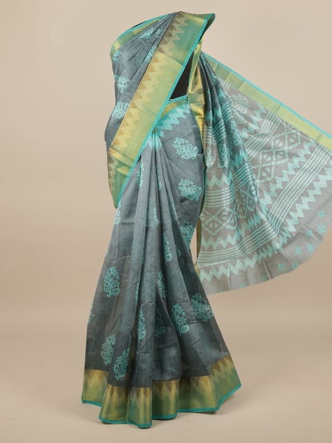 

Pothys Blue & Gold-Toned Printed Saree