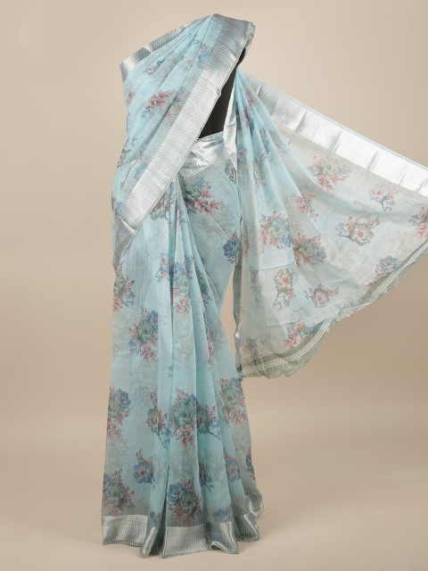 

Pothys Blue & Green Floral Zari Saree