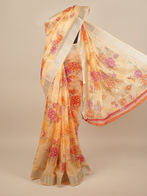 

Pothys Peach-Coloured & Pink Floral Saree