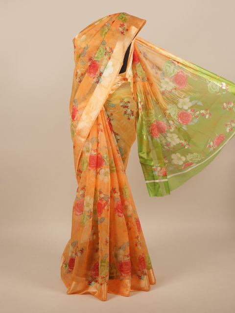 

Pothys Orange & Green Floral Printed Saree