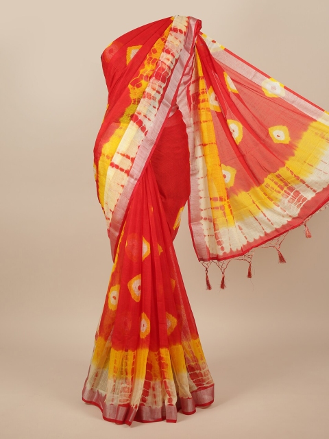 

Pothys Red & Yellow Tie and Dye Linen Blend Saree