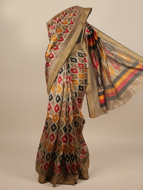 

Pothys Brown & Red Geometric Printed Saree