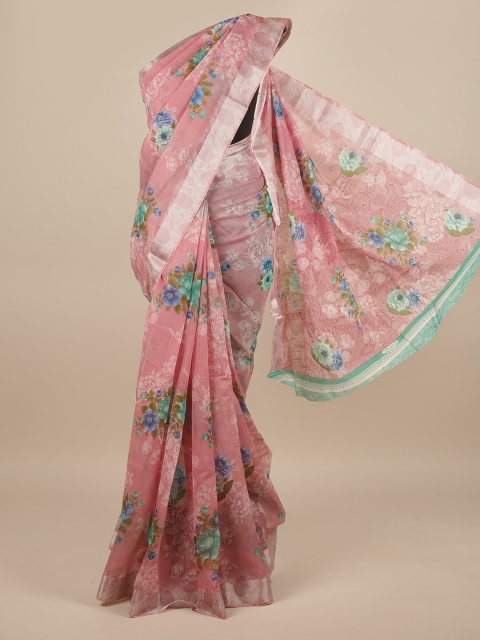 

Pothys Pink & Blue Floral Printed Zari Saree