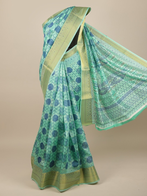 

Pothys Green & Blue Printed Zari Saree