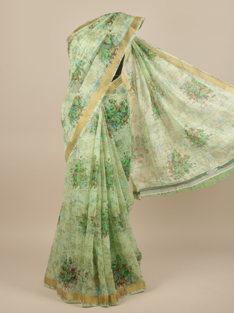 

Pothys Green & Brown Floral Printed Saree