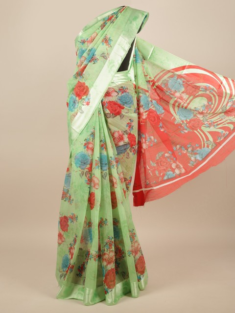 

Pothys Green & Red Floral Printed Zari Saree