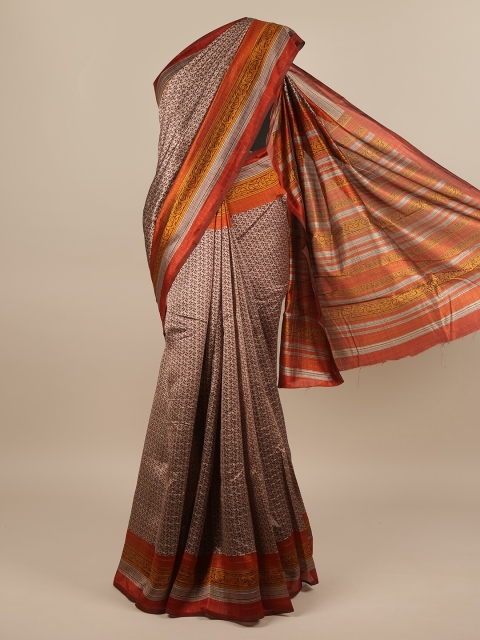 

Pothys Grey & Brown Floral Printed Saree