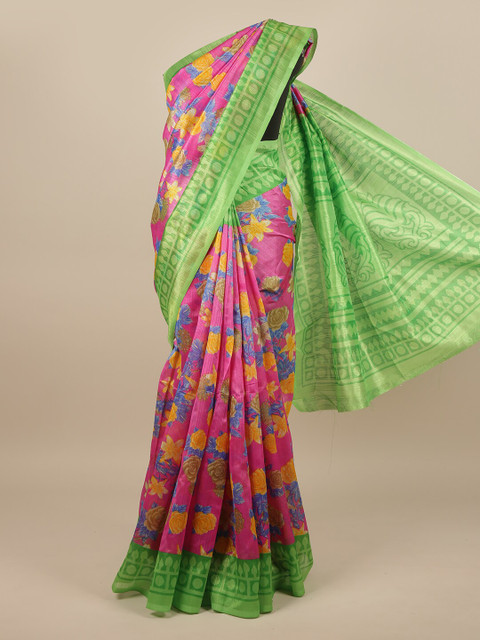 

Pothys Pink & Green Floral Printed Saree