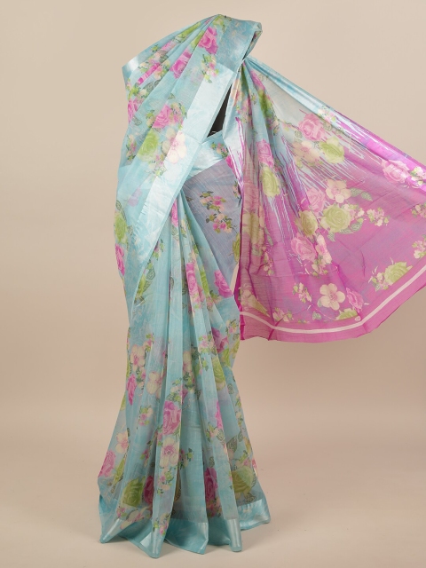 

Pothys Blue & Fuchsia Floral Printed Saree