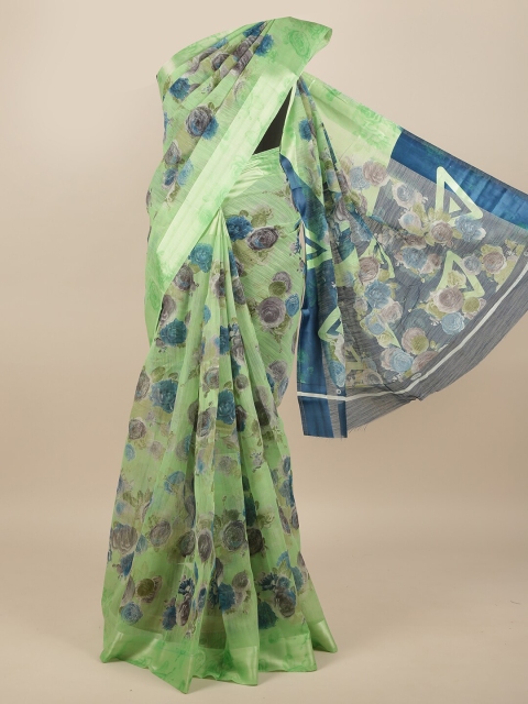 

Pothys Green & Blue Floral Printed Saree