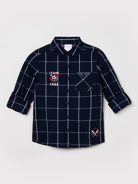 

max Boys Navy Blue Windowpane Checks Opaque Checked Casual Shirt