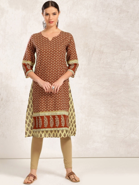

Anouk Women Beige & Maroon Ajrakh Print A-Line Kurta