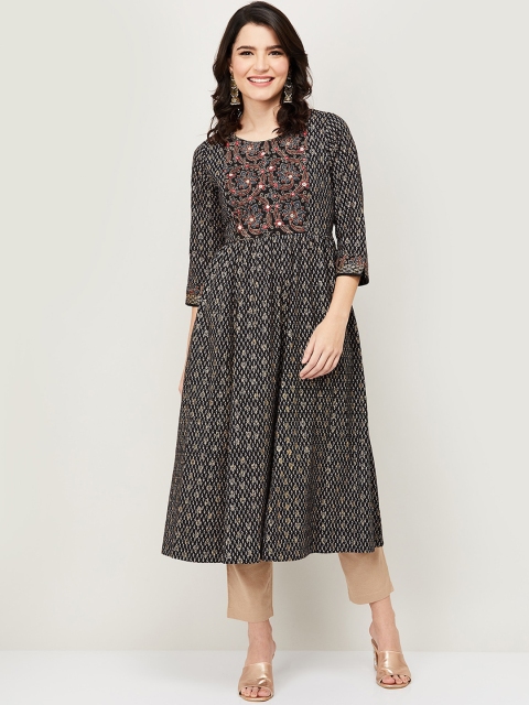 

Melange by Lifestyle Women Black Ethnic Motifs Printed Anarkali Kurta