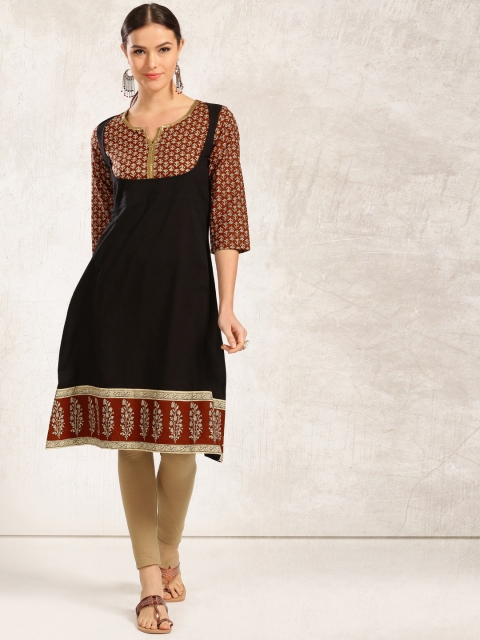 

Anouk Women Black & Maroon Ajrakh Print A-Line Kurta