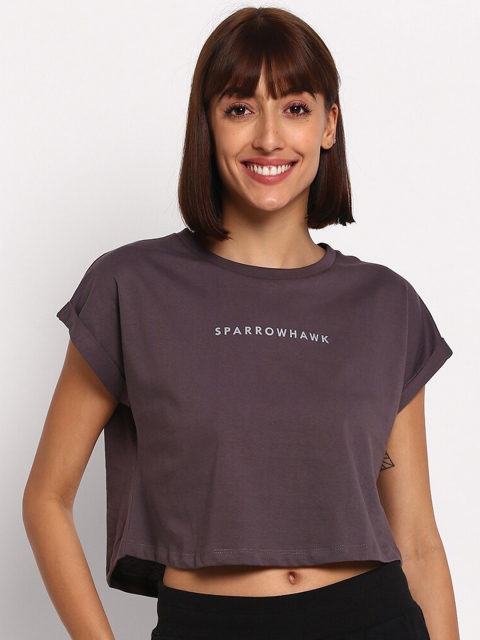 

SPARROWHAWK Women Purple Typography Extended Sleeves T-shirt