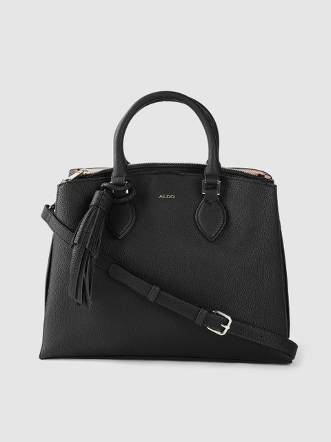 

ALDO Black Solid Structured Handheld Bag with Tassel Detail
