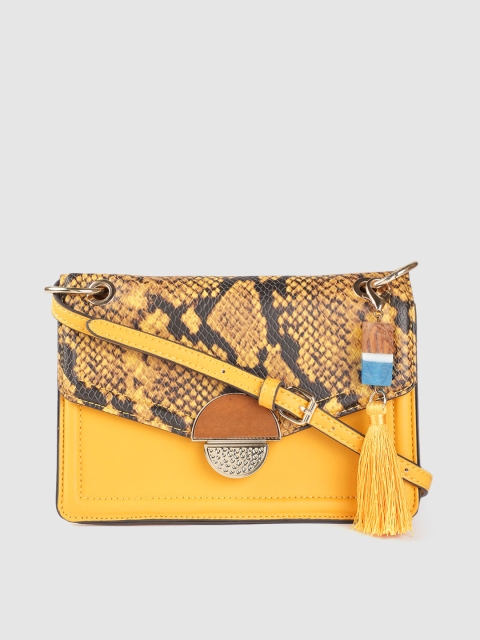 

ALDO Yellow & Black Snakeskin Textured Sling Bag with Tasselled
