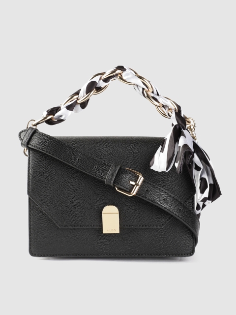 

ALDO Black Snakeskin Textured Handheld Bag with Scarf & Detachable Sling Strap