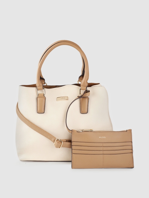 

ALDO Women Off-White & Beige Solid Structured Handheld Bag with Pouch
