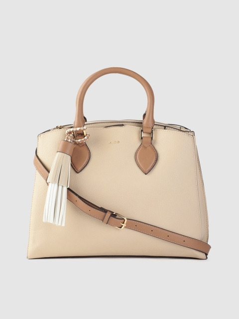 

ALDO Beige Solid Handheld Bag with Tasselled