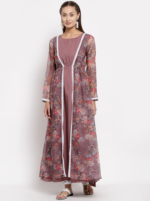 

Myshka Women Mauve & Red Floral Printed Anarkali Kurta