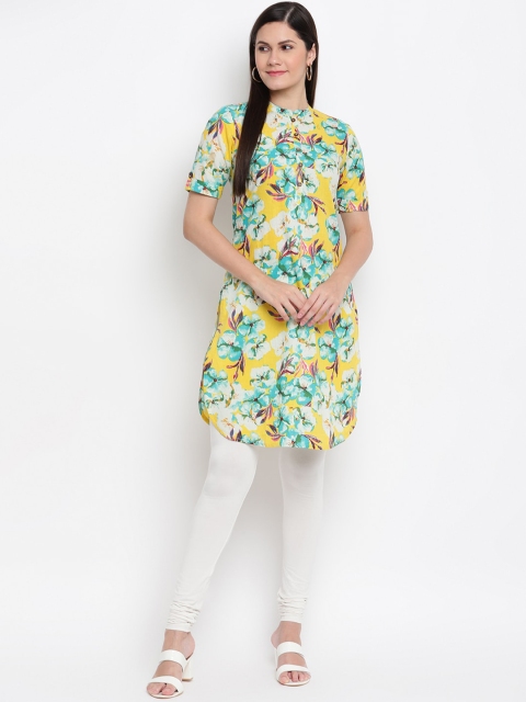 

IMARA Women Yellow Floral Printed Floral Pathani Kurta