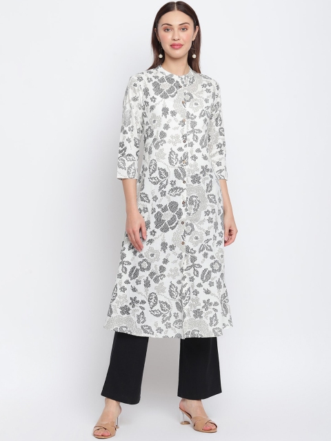 

IMARA Women White & Black Printed Kurta