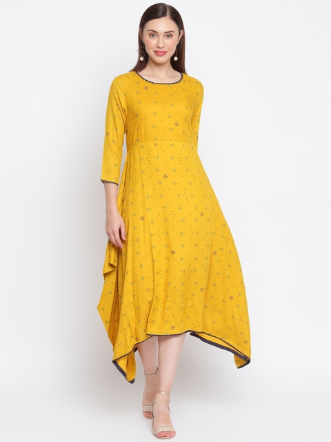 

IMARA Mustard Yellow Ethnic Motifs Liva Ethnic Maxi Dress