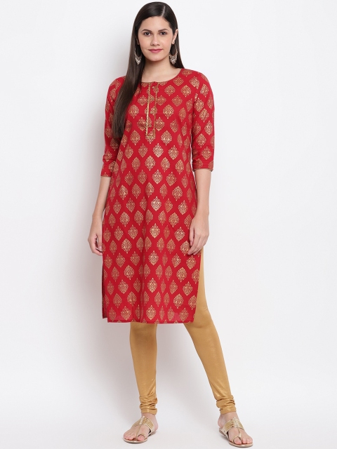

IMARA Women Navy Blue Ethnic Motifs Printed Gotta Patti Kurta