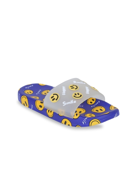 

FEETWELL SHOES Unisex Kids Blue & Yellow Printed Croslite Sliders