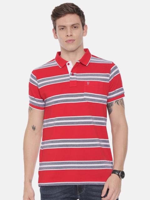 

Classic Polo Men Red & Grey Striped Polo Collar Pockets Slim Fit T-shirt