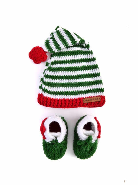 

The Original Knit Kids Red & White Beanie Striped Cap & Socks